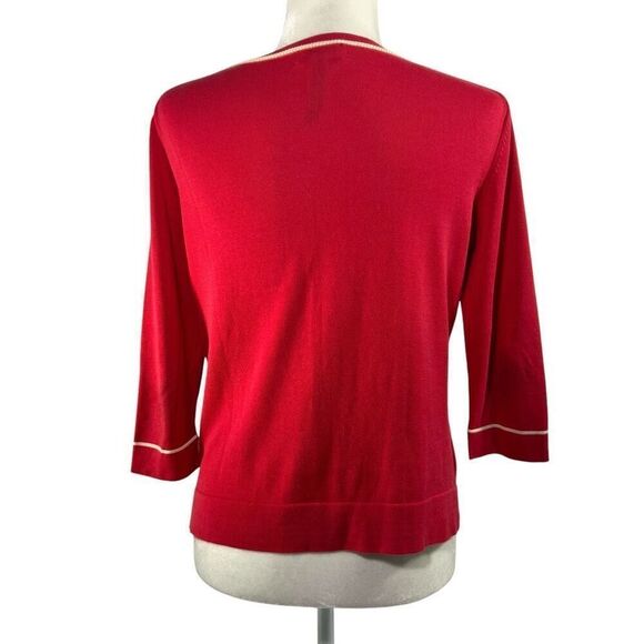 Lanvin Collection Silk Blend Cardigan Sz 6-8 Red Button Front 3/4 Sleeve 38 FR - Picture 8 of 13